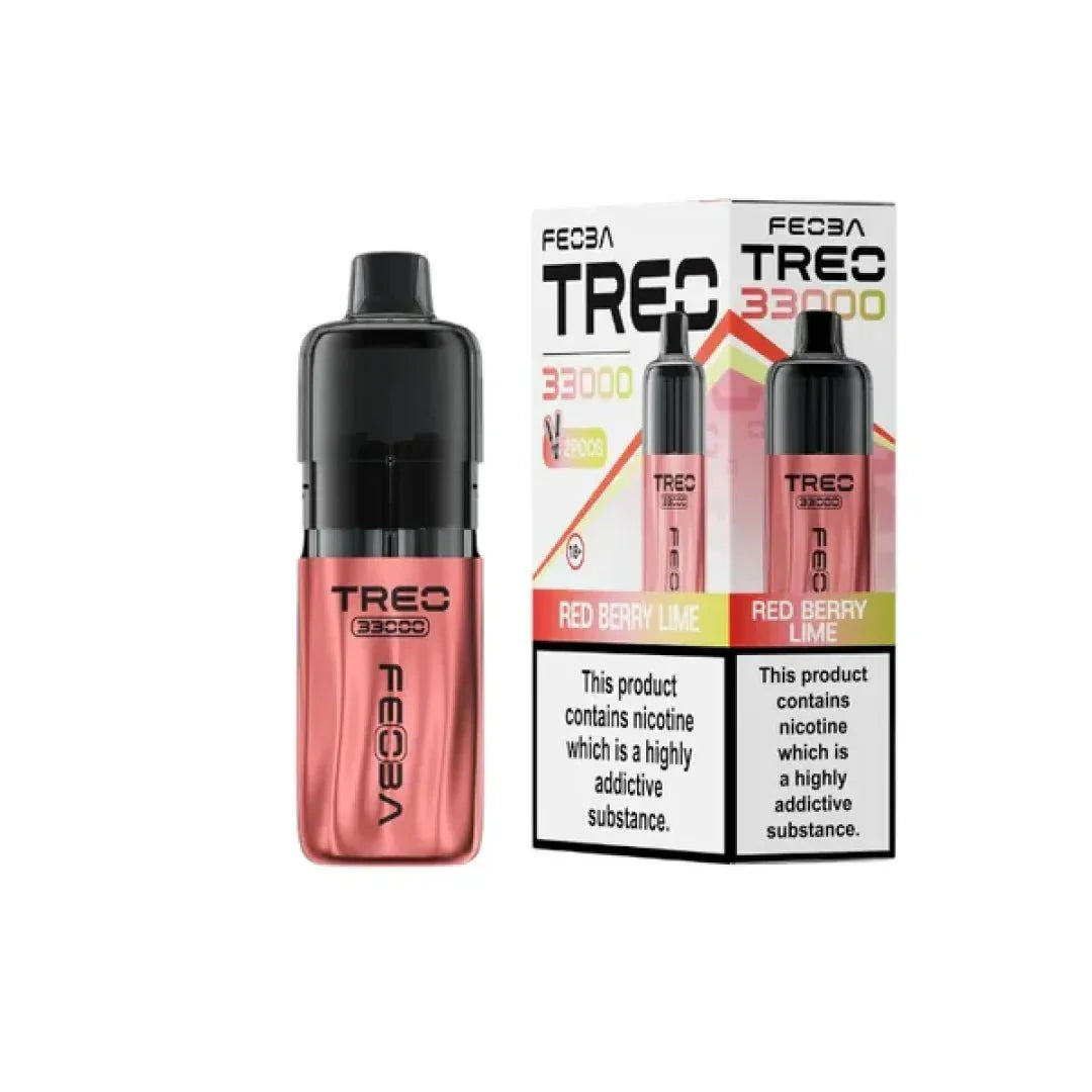 bulk wholesale Feoba Treo 33k Prefilled Pod Vape Kit Box of 5 - Red Berry Lime