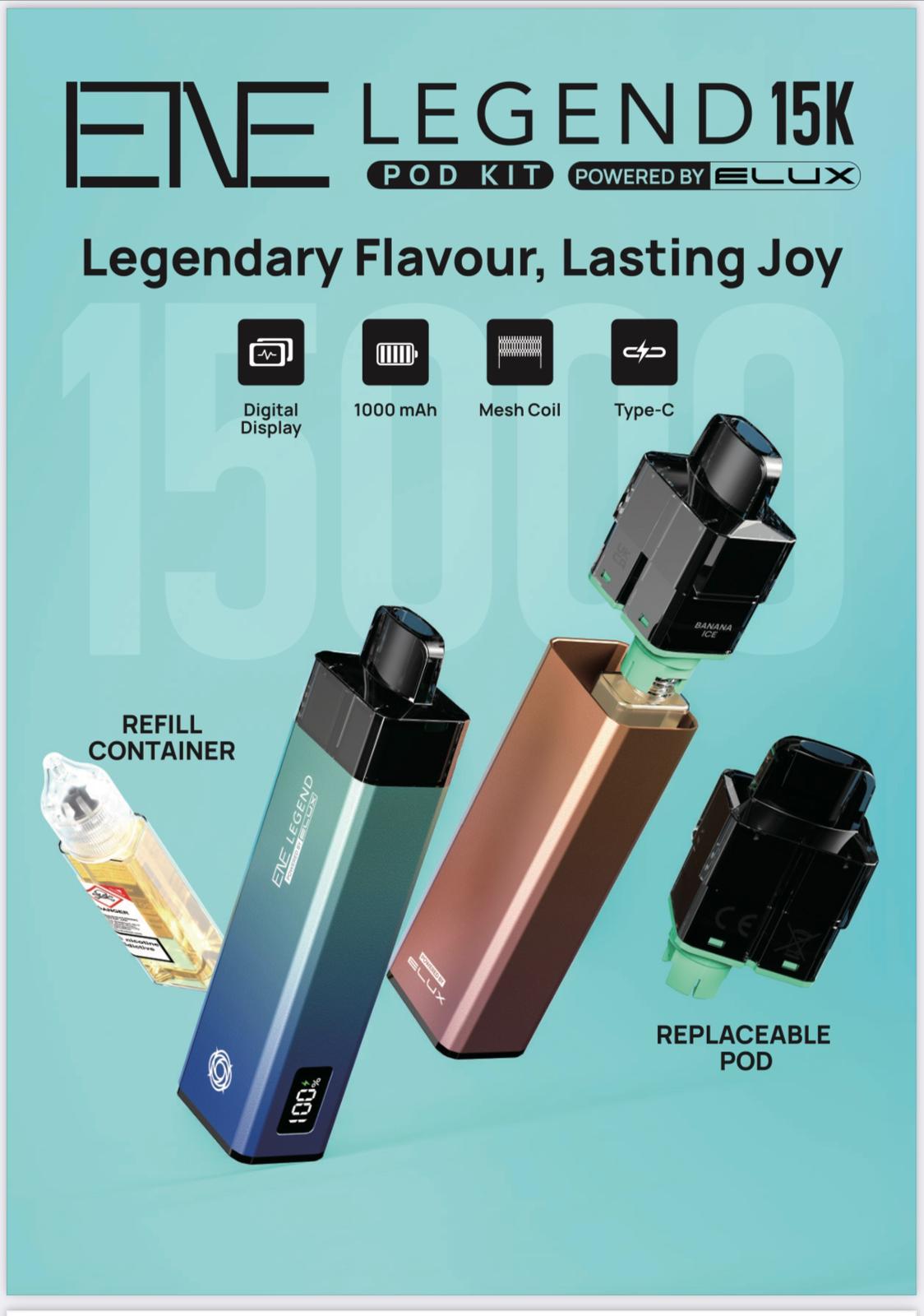 Elux ENE Legend 15k Vape Pod Kit Pack of 5 - Elux ENE Legend 15k Vape Pod Kit Pack of 5 - Direct Vape Wholesale