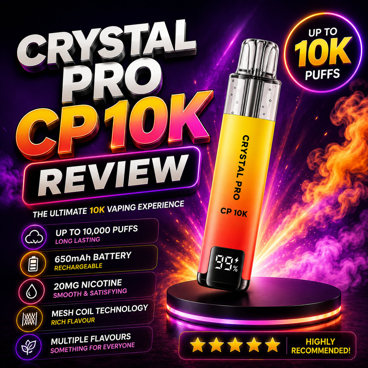 Crystal Pro CP 10K Review: Flavour, Battery & Puff Count