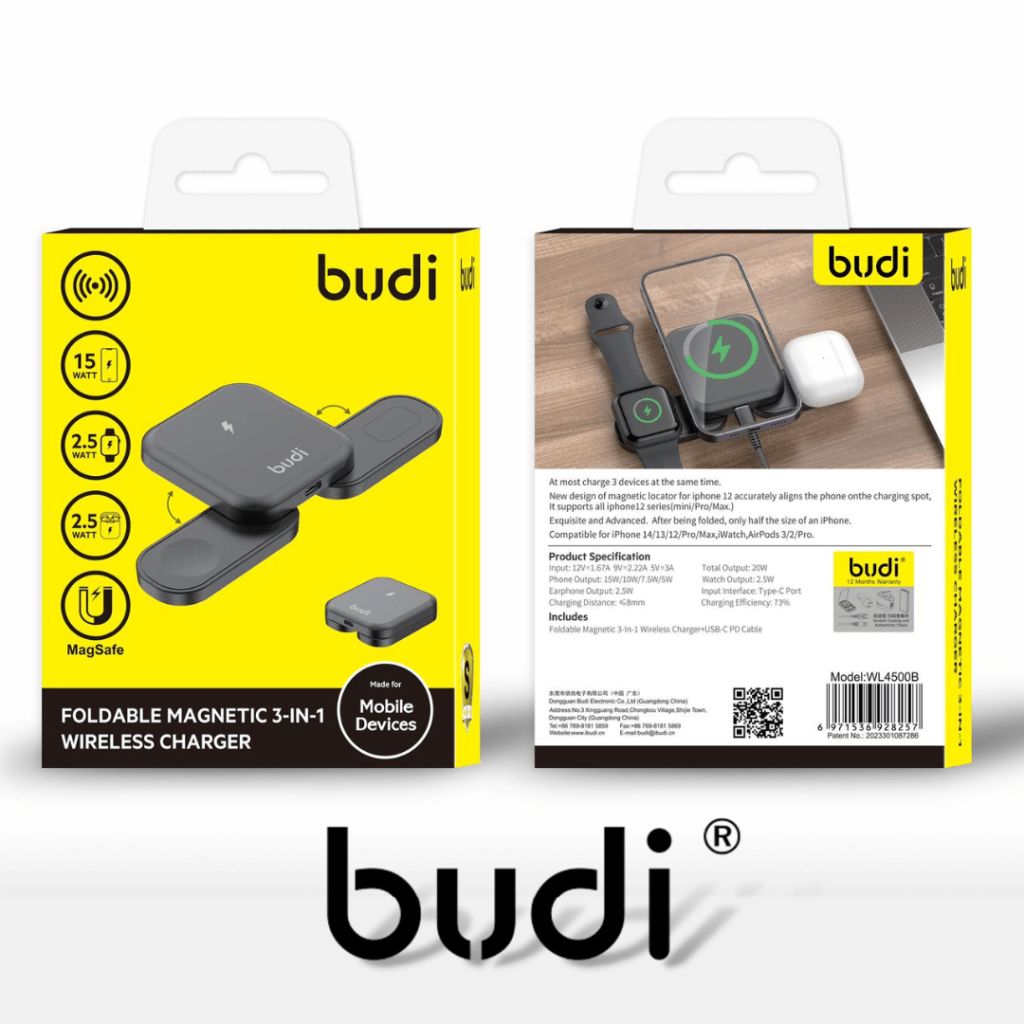 Budi - Foldable Magnetic 3 In 1 Wireless Charger - 15W