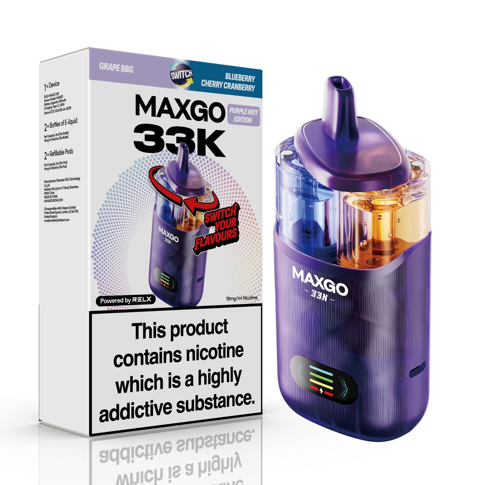 RELX MaxGO 33k Prefilled Vape Kit (BOX OF 5)