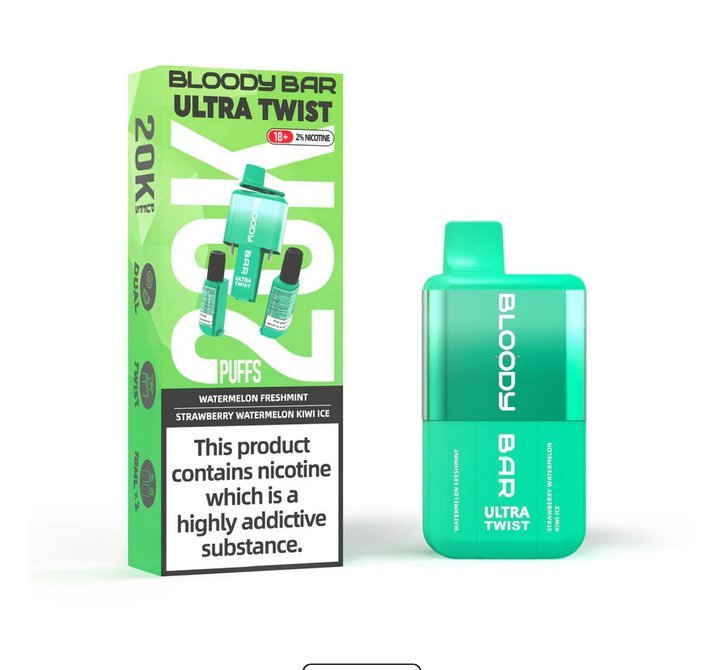 BOX OF 5) - Bloody Bar Ultra Twist 20k Puffs Pre-filled Pod VAPE Kit The No1 Plug BOX OF 5) - Bloody Bar Ultra Twist 20k Puffs Pre-filled Pod VAPE Kit The No1 Plug