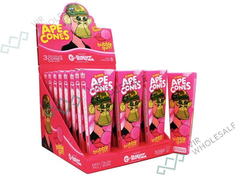 G - ROLLZ - G - ROLLZ Ape Cones - 24 Per Box - 3 Cones Per Pack - Pop Activated Flavoured Filter - Bubble Gum - The No1 Plug