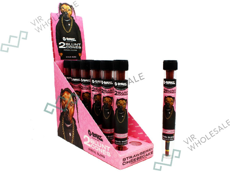 G-ROLLZ Blunt Cones - 12 Tubes Per Pack - 2 Cones Per Tube (Chamomile +Yerba Mate) - Strawberry Cheesecake