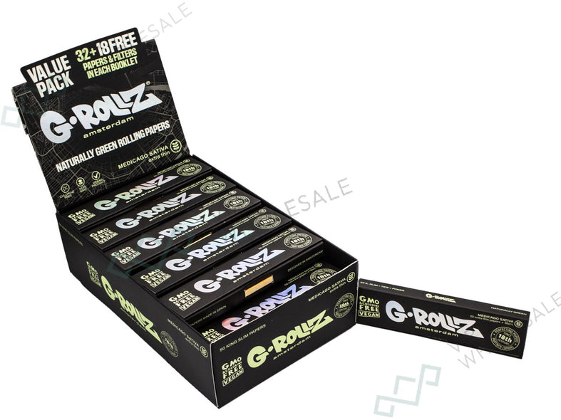 G-Rollz Medicago Sativa Value Pack With 50 Sheets Per Booklet + 18 Extra Tips and Wooden Poker - 24 Booklets Per Box