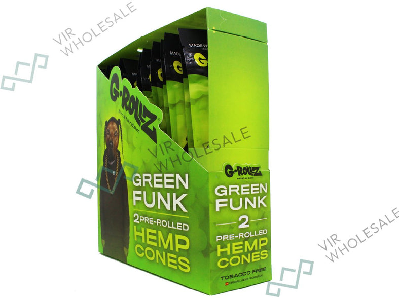 G-ROLLZ Pre-Rolled Hemp Cones - 12 Packs Per Box - 2 Cones Per Pack - Green Funk