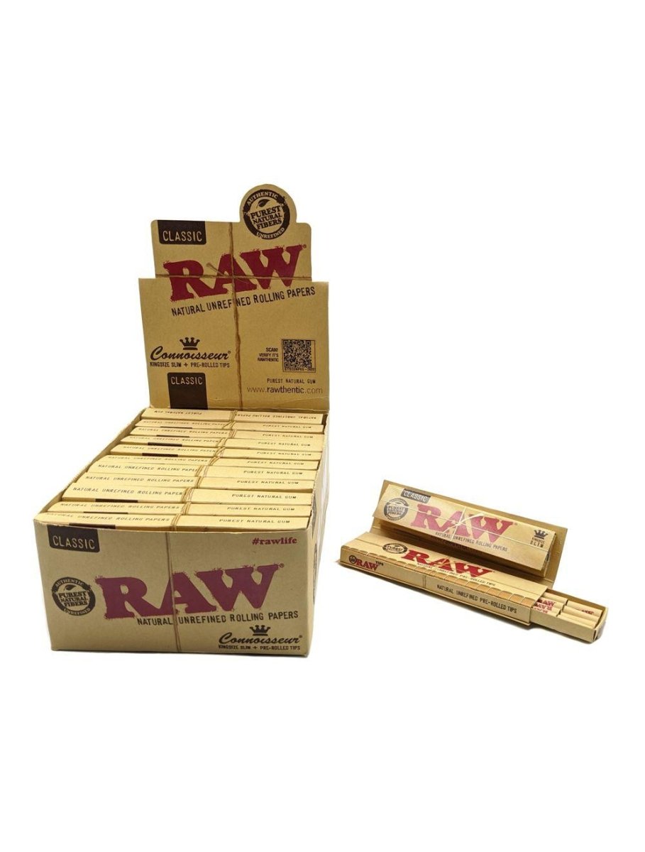 RAW - RAW Classic Connoisseur King Size Slim Pre Rolling Papers & Tips - The No1 Plug