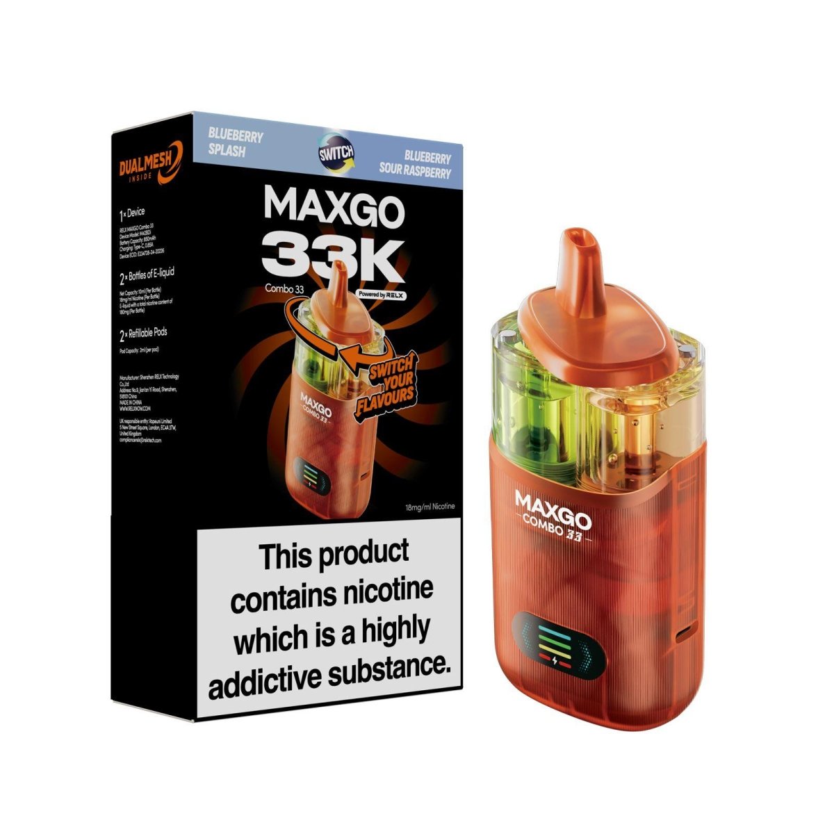 Relx - Relx Maxgo 33k Prefilled Pod Vape Kit - (BOX OF 5) - The No1 Plug