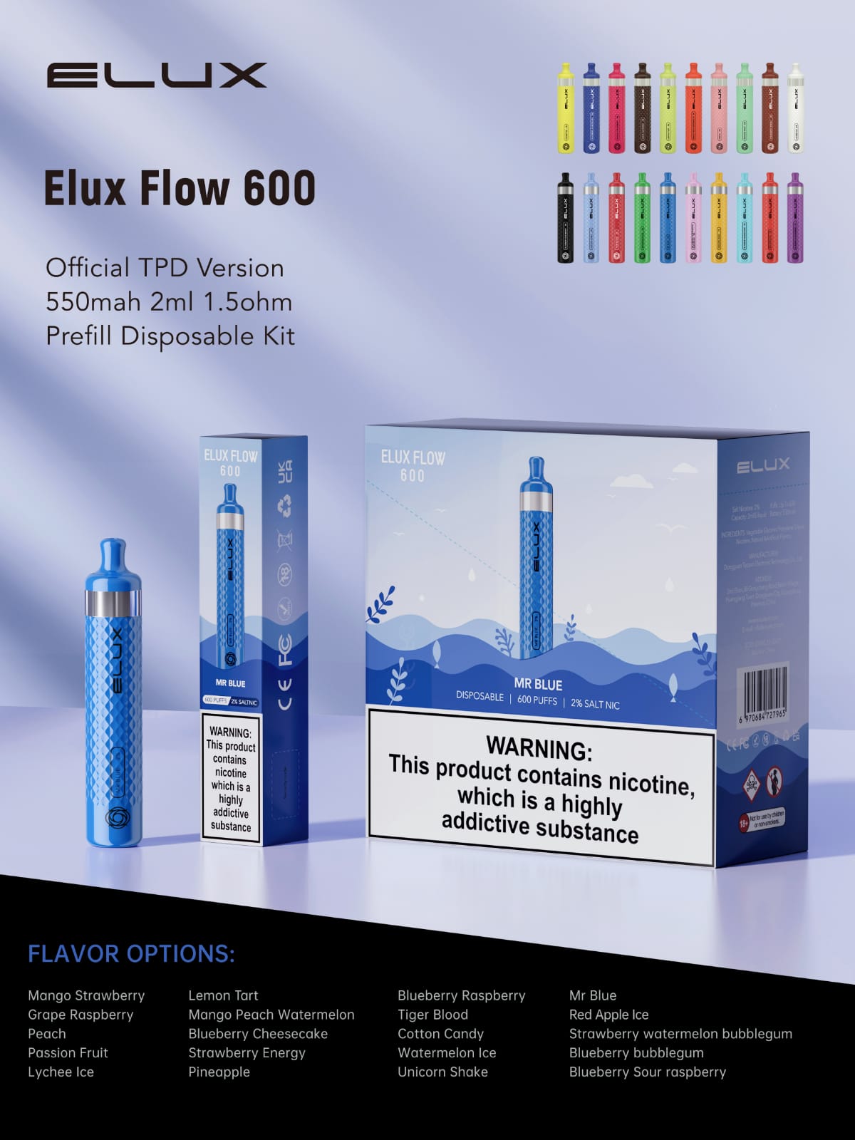 Elux - Elux Flow 600 Disposable Vape Pod Box of 10 - theno1plugshop