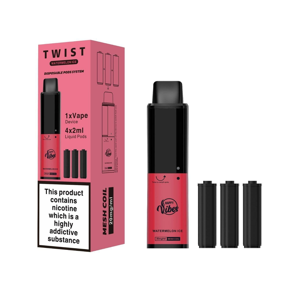 Happy Vibes - Happy Vibes Twist 2400 Disposable Vape Pod Puff Bar Box of 5 - theno1plugshop