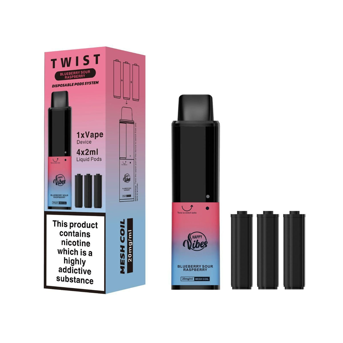 Happy Vibes - Happy Vibes Twist 2400 Disposable Vape Pod Puff Bar Box of 5 - theno1plugshop