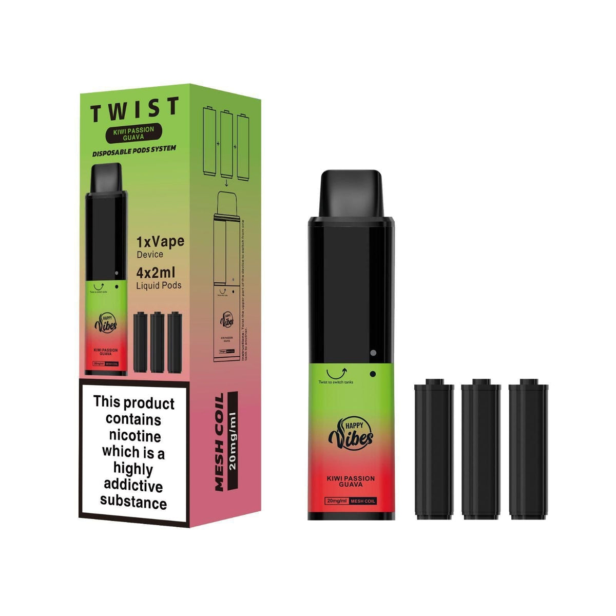 Happy Vibes - Happy Vibes Twist 2400 Disposable Vape Pod Puff Bar Box of 5 - theno1plugshop