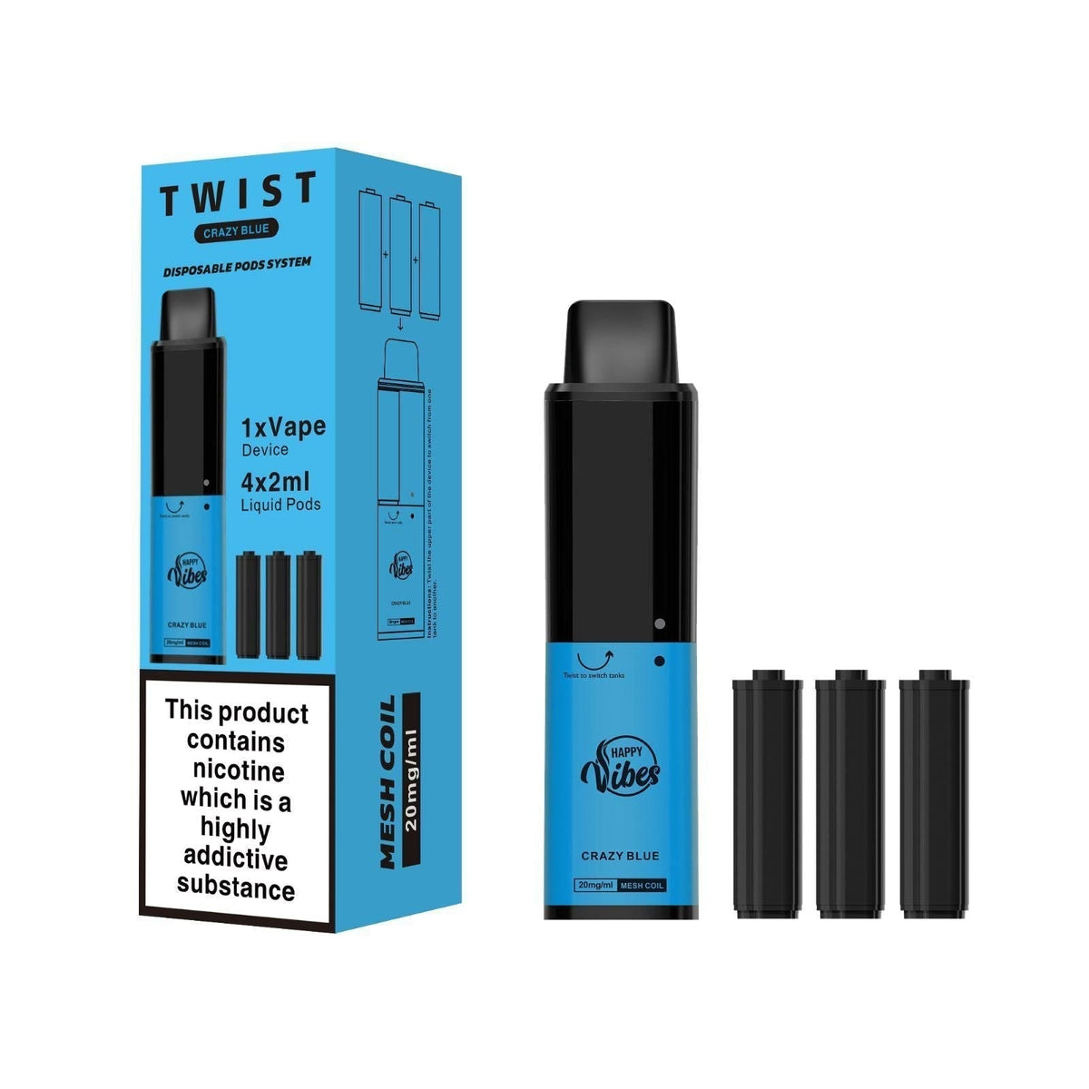 Happy Vibes - Happy Vibes Twist 2400 Disposable Vape Pod Puff Bar Box of 5 - theno1plugshop