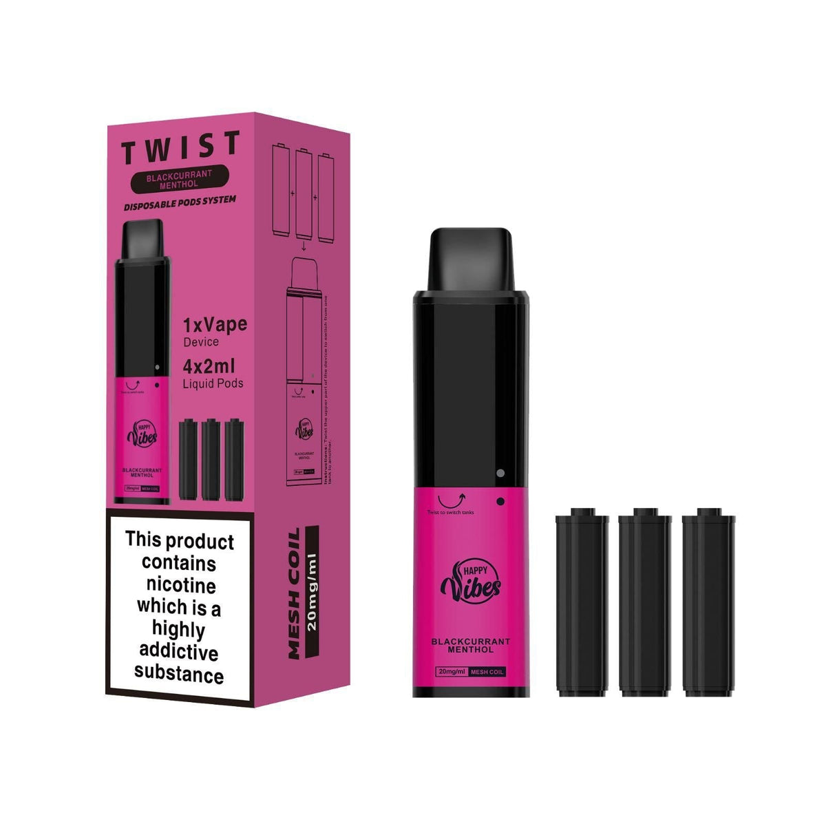 Happy Vibes - Happy Vibes Twist 2400 Disposable Vape Pod Puff Bar Box of 5 - theno1plugshop