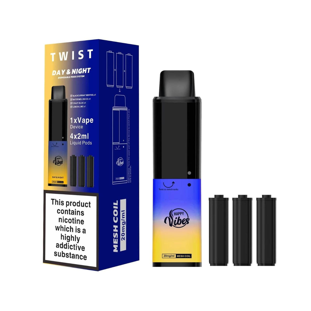 Happy Vibes - Happy Vibes Twist 2400 Disposable Vape Pod Puff Bar Box of 5 - theno1plugshop