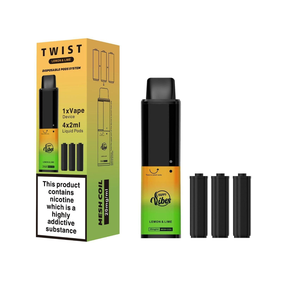 Happy Vibes - Happy Vibes Twist 2400 Disposable Vape Pod Puff Bar Box of 5 - theno1plugshop